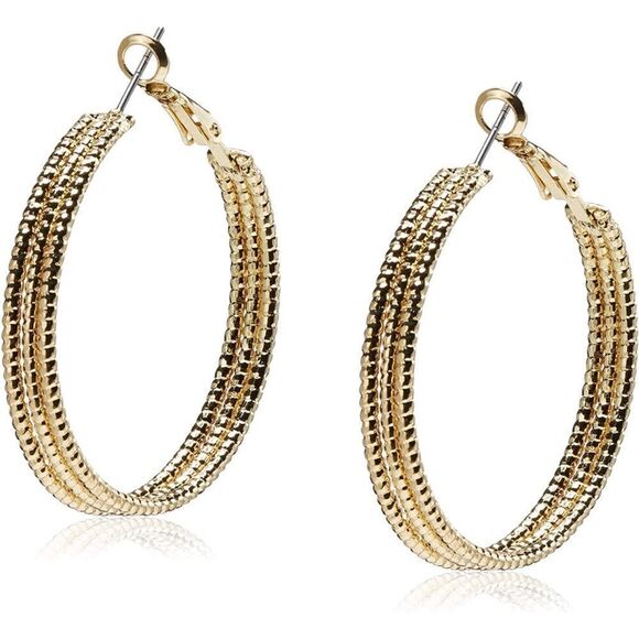 Gold tone 2.5” Textured Triple Layered Wire Twist Hoop Earrings - Picture 1 of 11